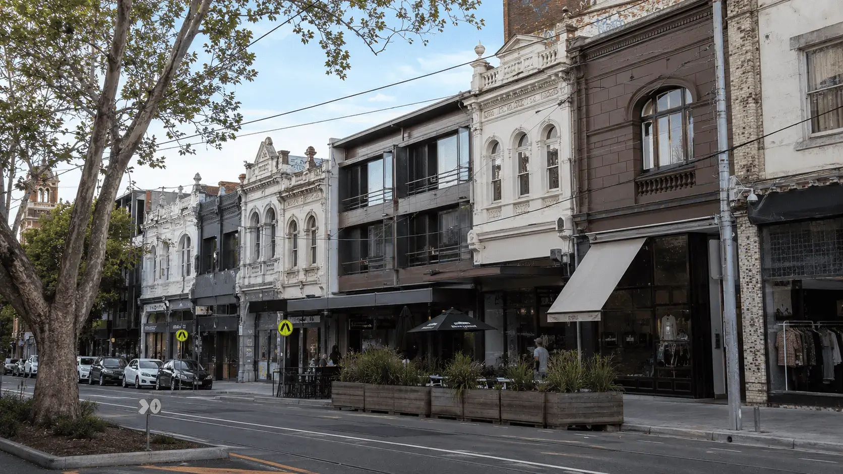 Prahran street with shops and cafes