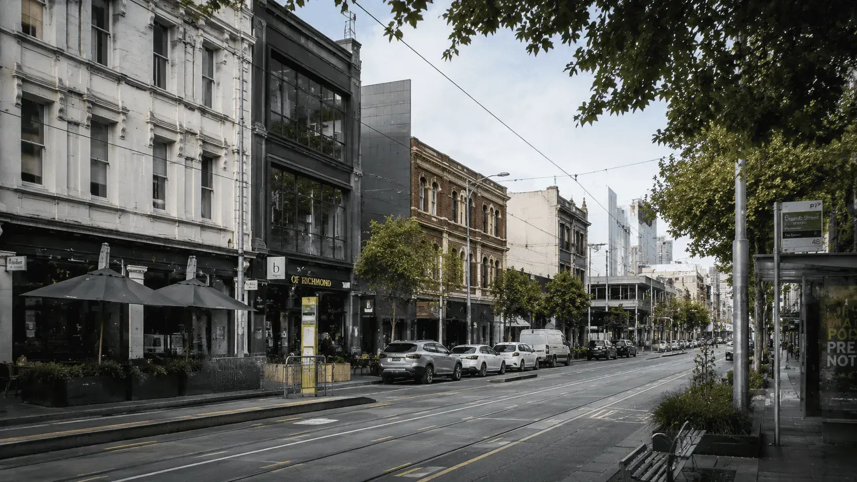 Richmond street with shops and cafes