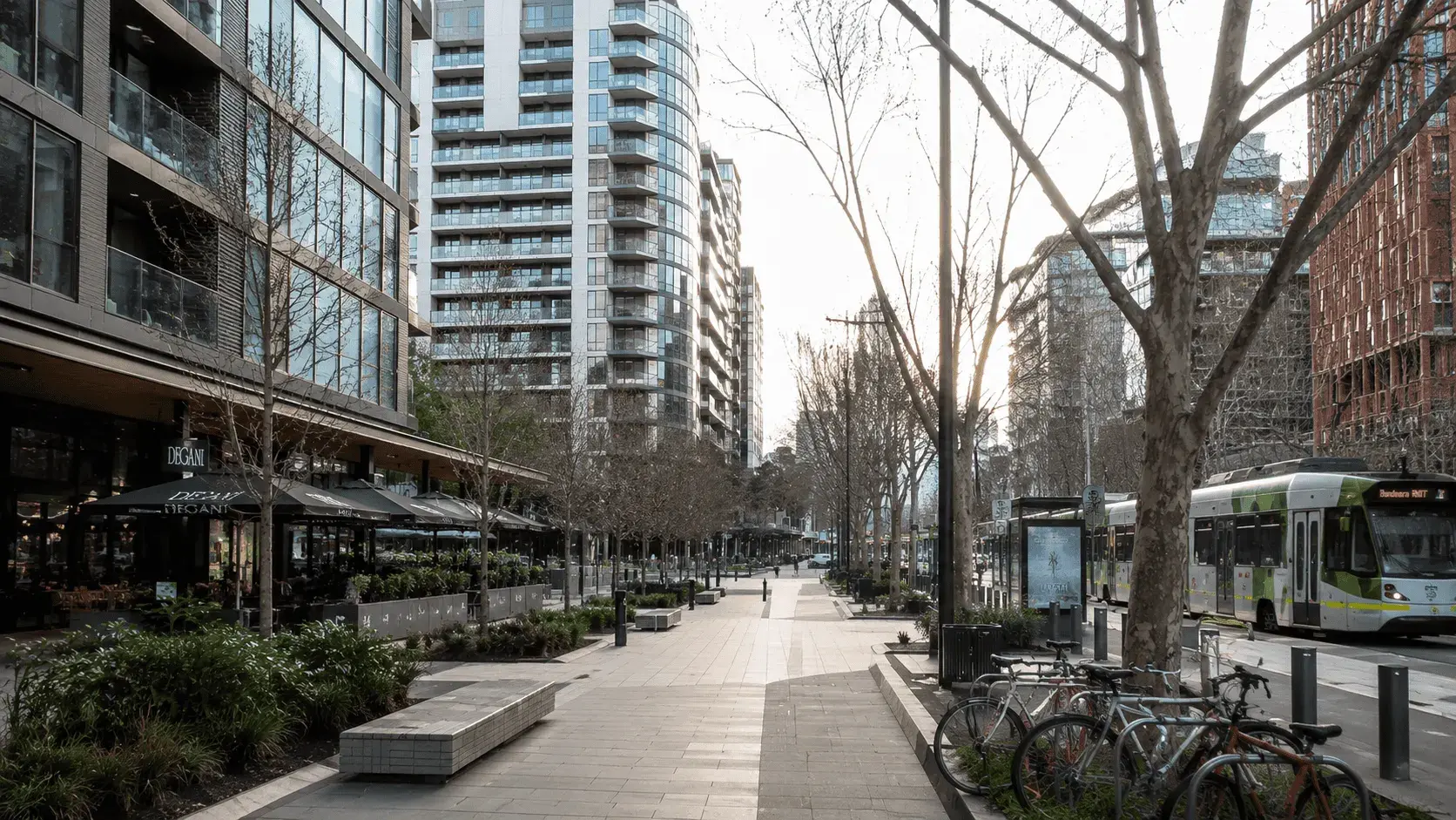 Southbank street with shops and offices