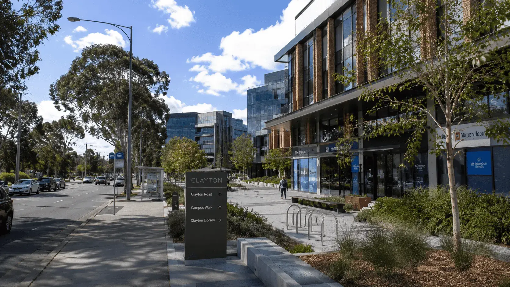 Clayton shopping strip with local stores