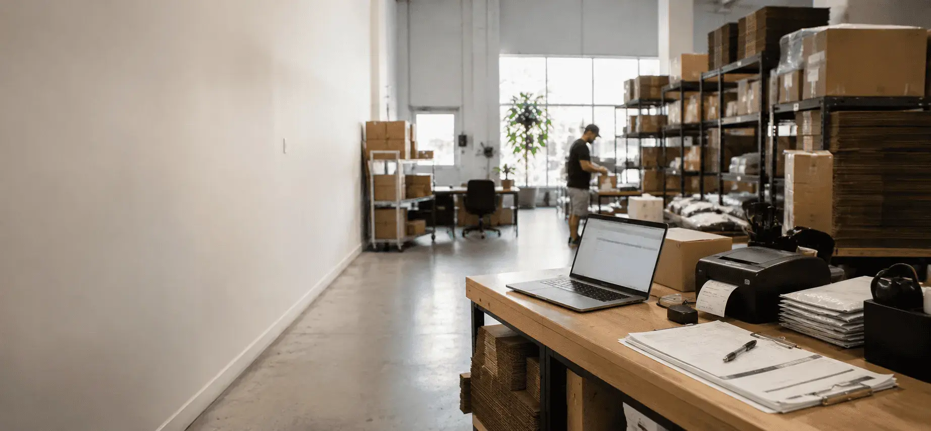 Person packing an online order for shipping
