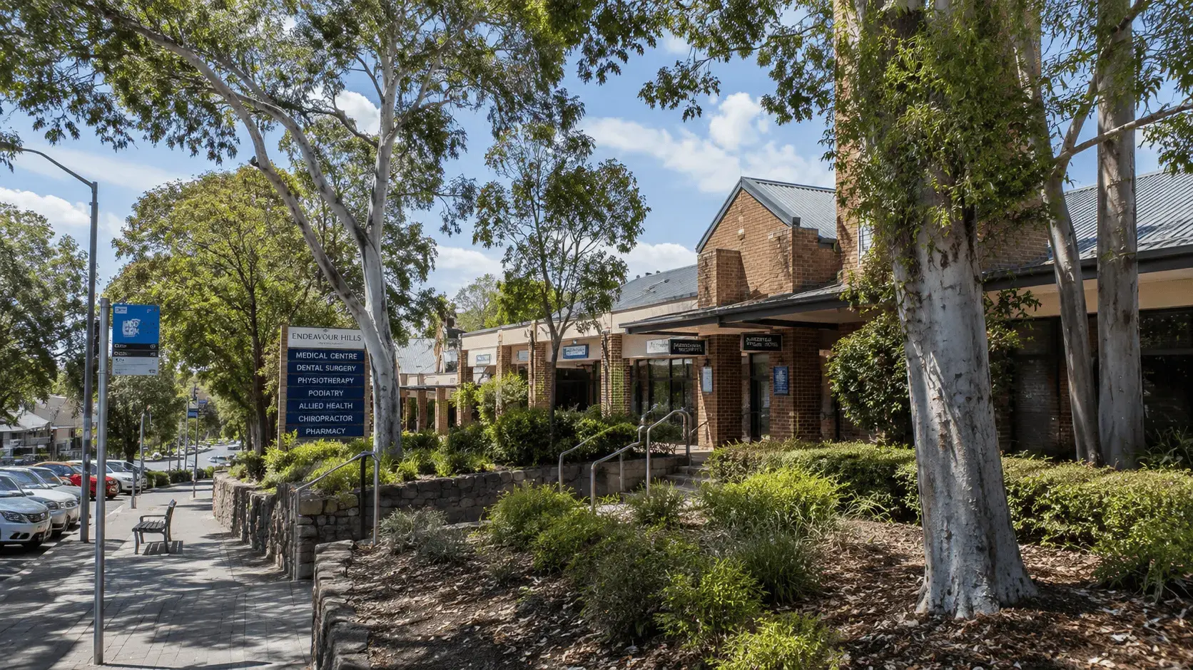 Endeavour Hills suburb street with shops and businesses
