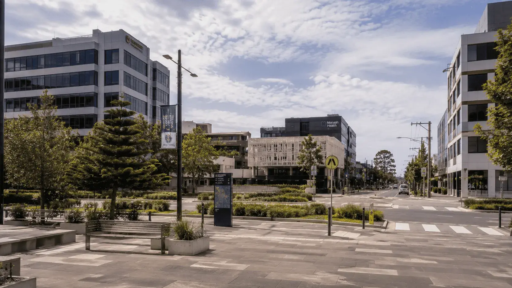 Frankston suburb street with shops and businesses