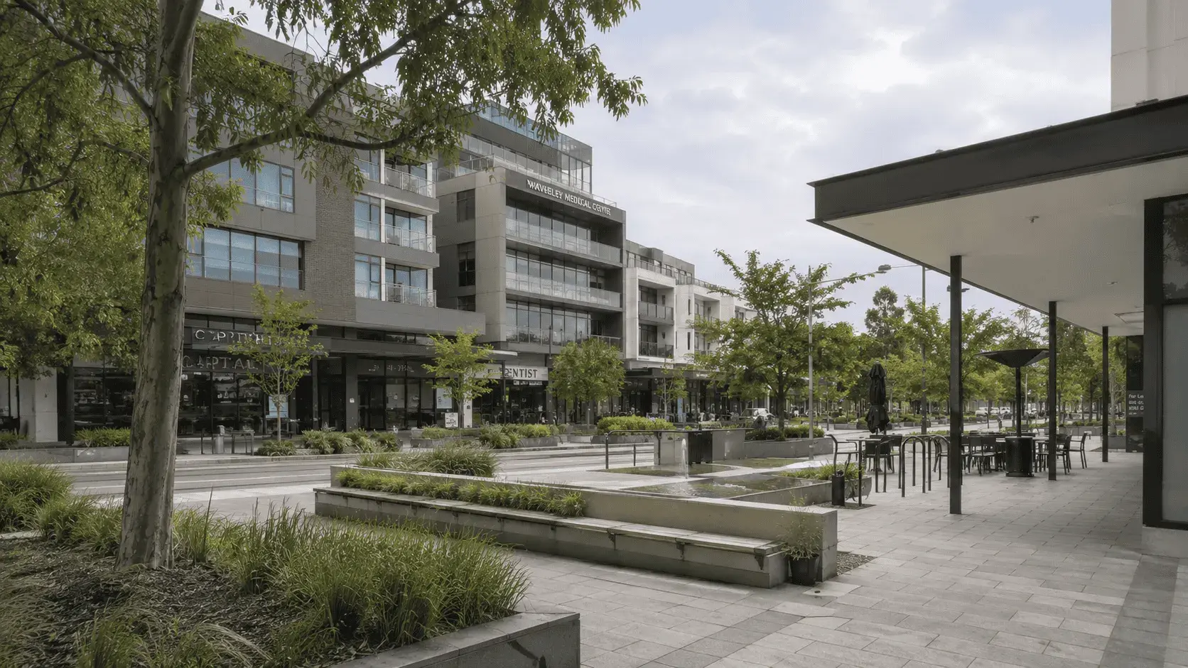 Glen Waverley suburb street with shops and businesses