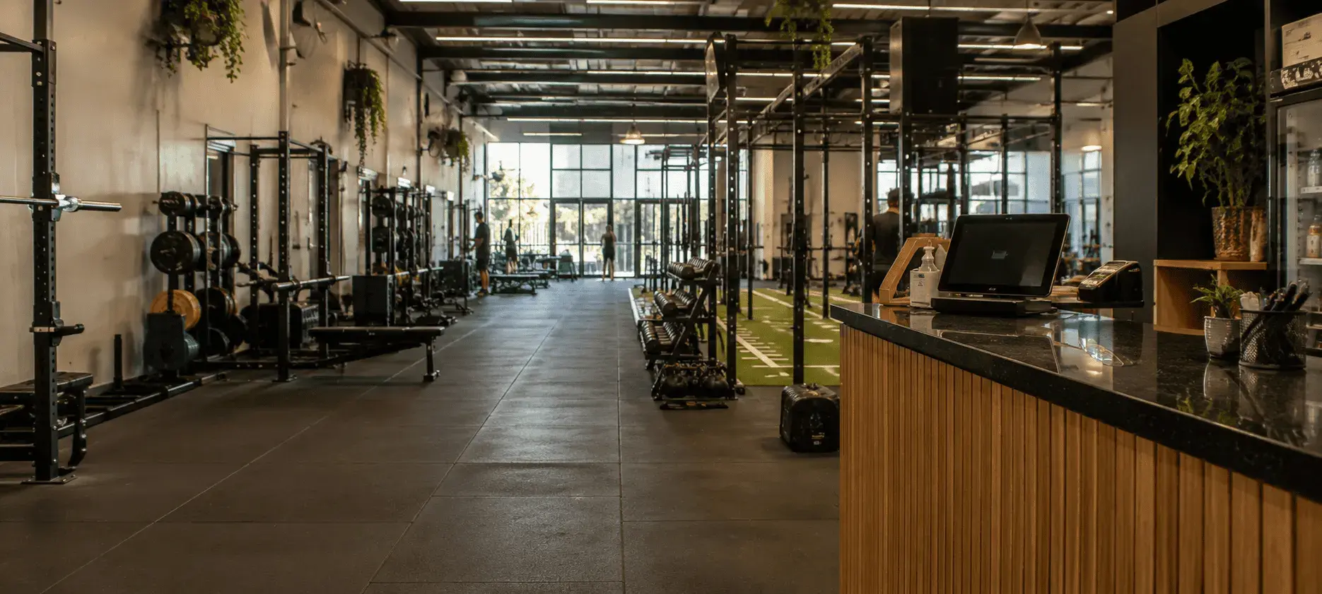 Gym interior with fitness equipment