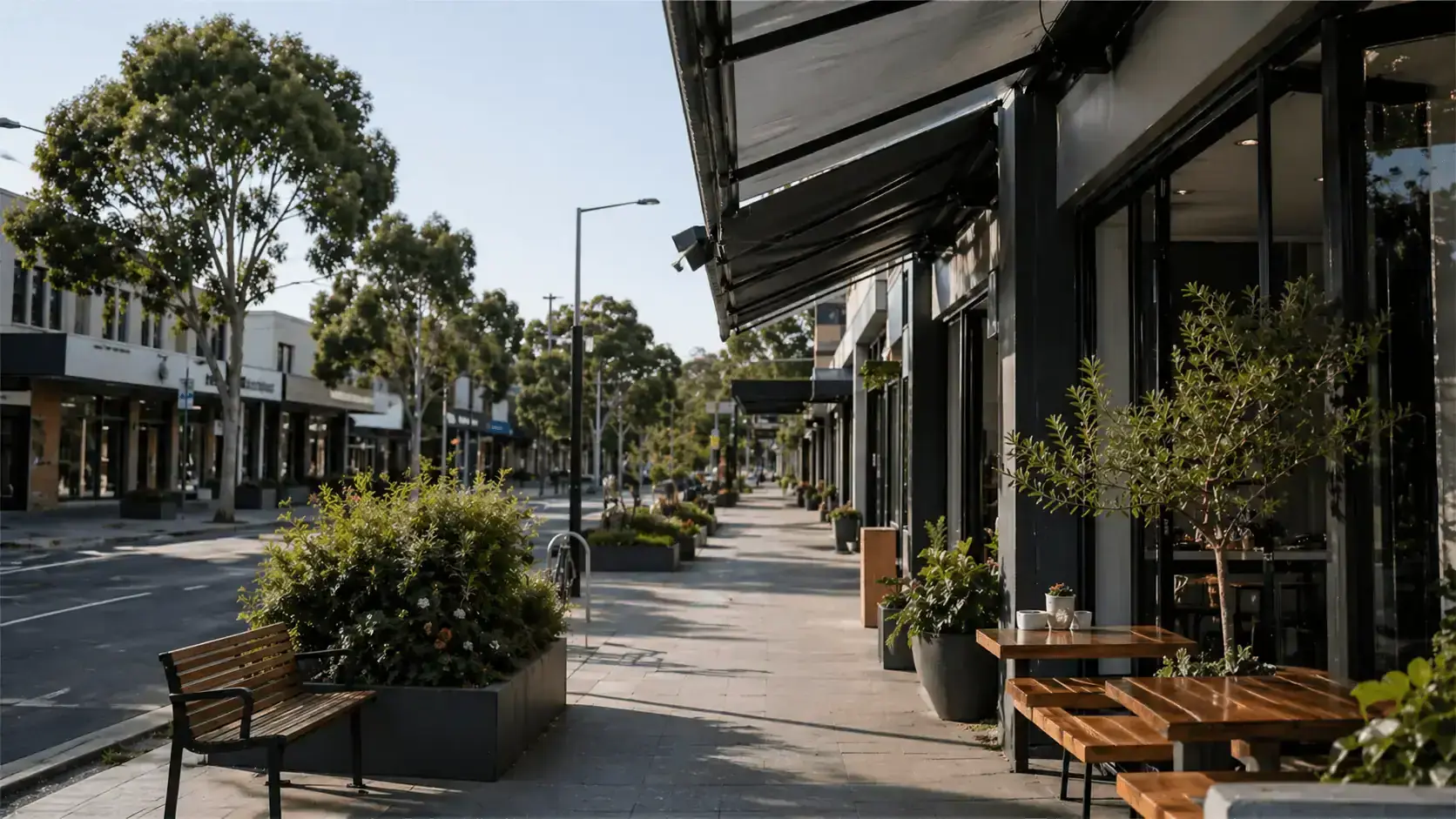 Local shopping strip near Doncaster East, Melbourne