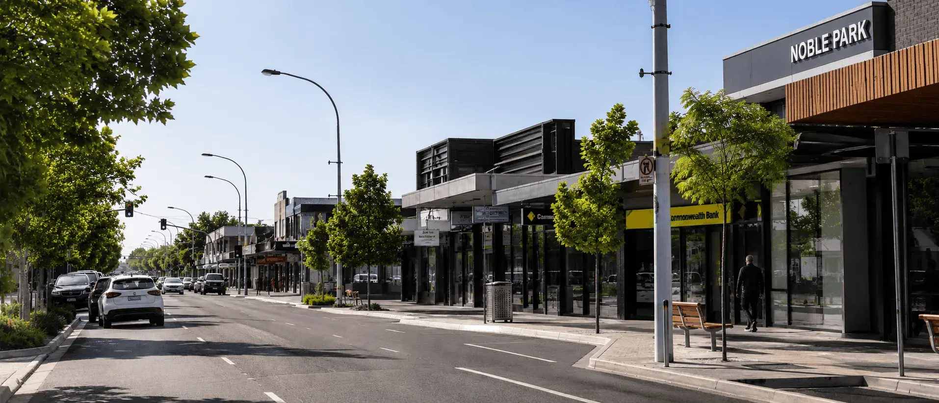 Noble Park suburb street with shops and businesses
